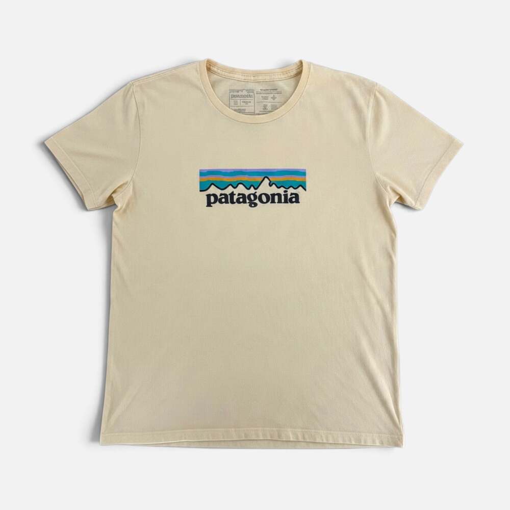 Patagonia Organic Cotton Logo T Shirt Unisex M Yellow Mountain Graphic Tee